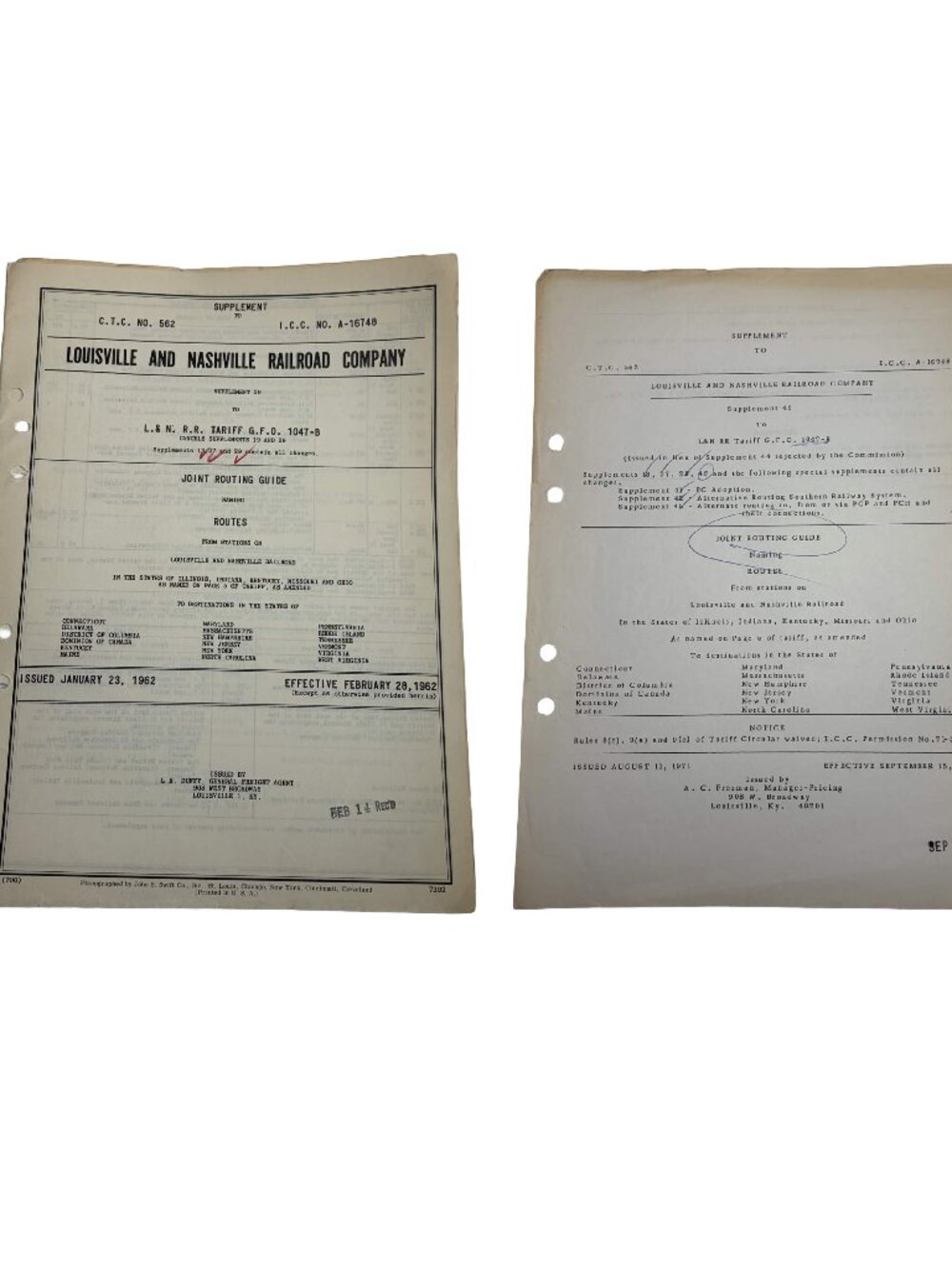 Vintage Louisville and Nashville Railroad Joint Routing Guide 1962 1971 Tariff